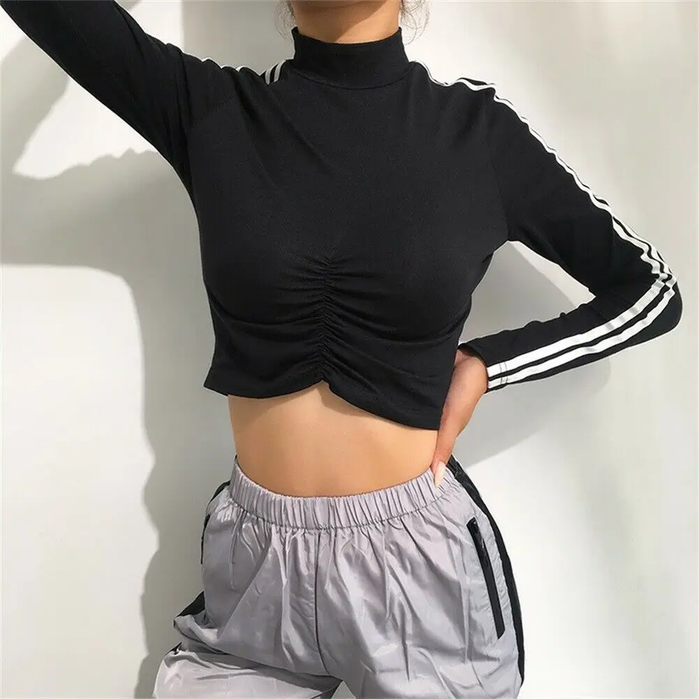 Женская футболка с длинным рукавом и перекрестным воротником тонкий облегающий