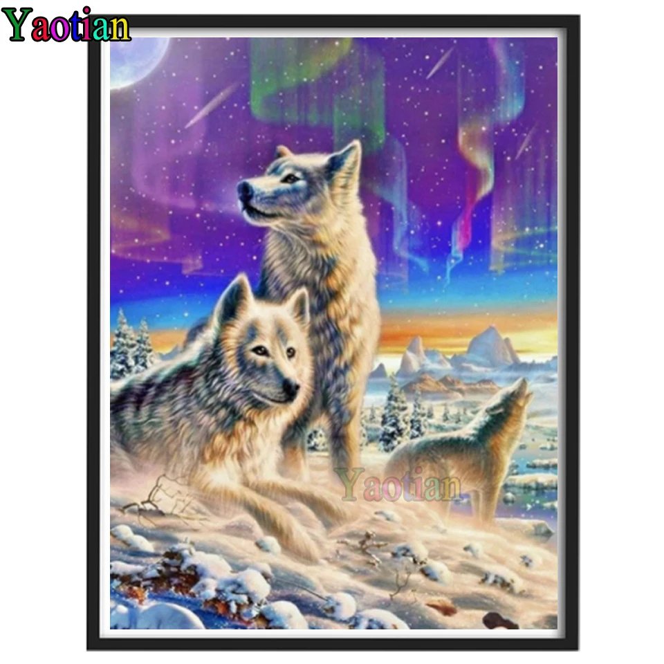 

diamond embroidery Wolves snow mountain landscape 5d diamond painting full diamond round 3d picture of rhinestones cross-stitch