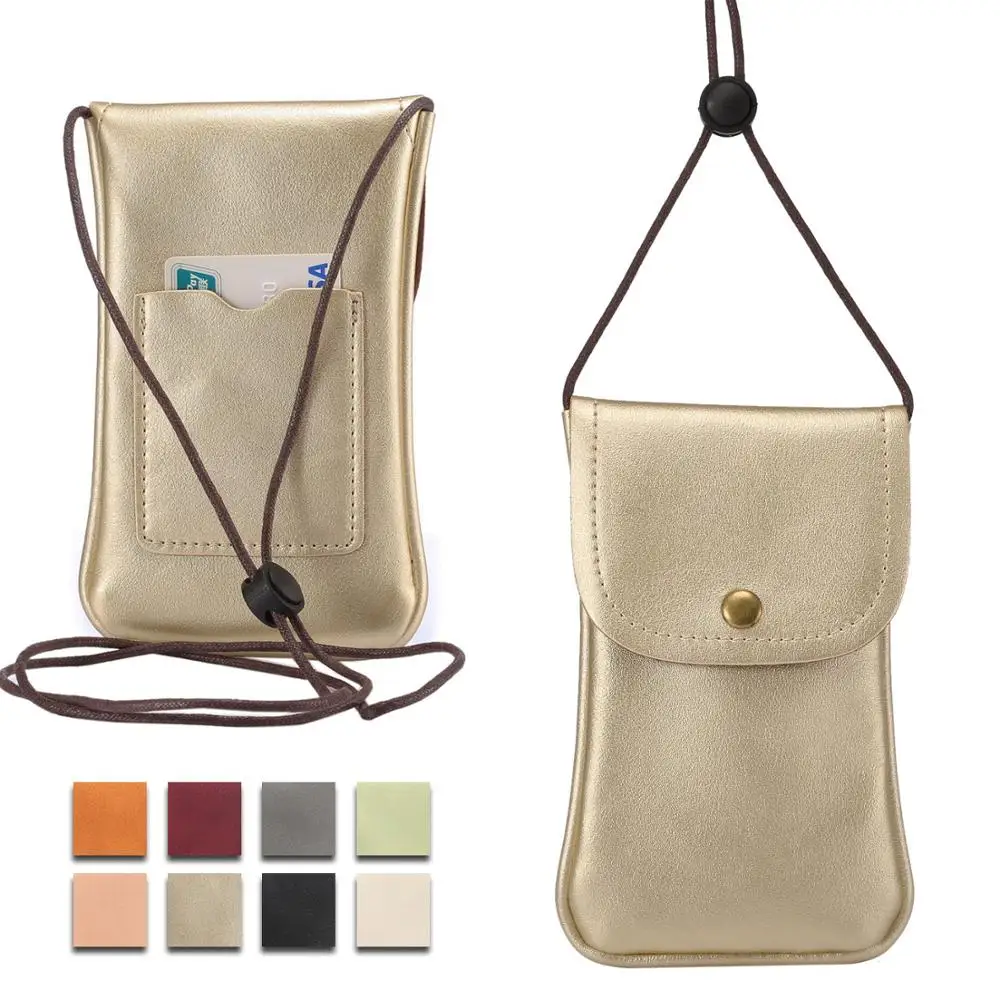 Универсальный кожаный чехол-кошелек с наплечным карманом для сотового телефона