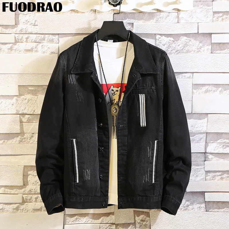FUODRAO куртка Мужская модная уличная одежда черная джинсовая Jaqueta Masculina бомбер