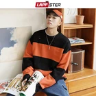 Мужской полосатый свитер LAPPSTER, корейский пуловер в стиле хип-хоп, оранжевые свитера оверсайз с дырками для пар, осень 2021