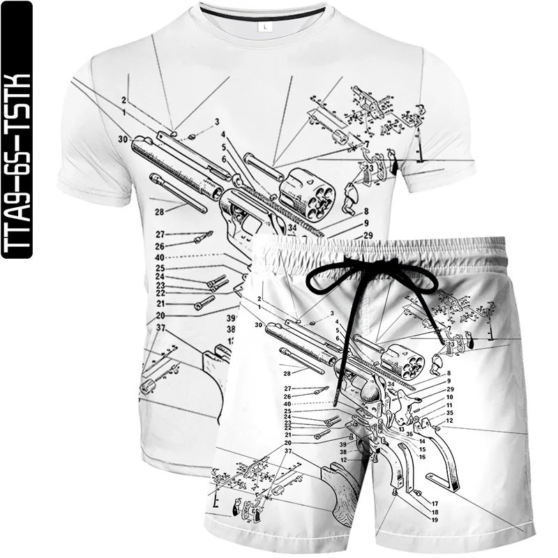 

Mr.z Harajuku Hand Painted 3D ink printing summer new light and thin men's fashion suit two-piece T-shirt + shorts