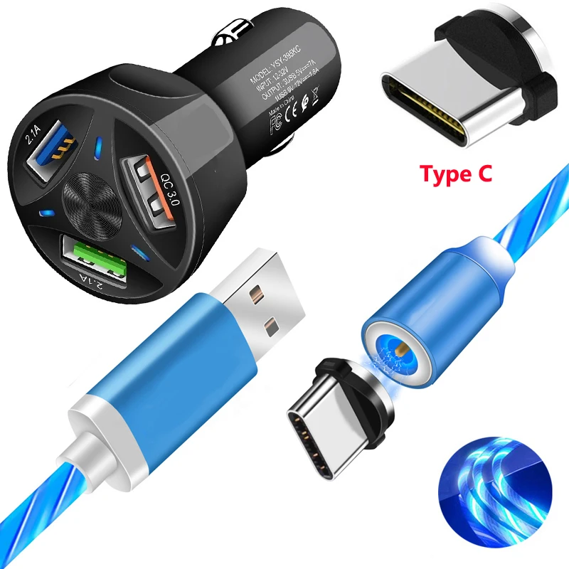 Быстрая зарядка Type C USB Магнитный светящийся кабель для Huawei P20 P30 Pro lite Mate 20 30 20X Magic 2