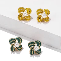 lats korea accessories dripping oil stud earring beautiful flower pearl earrings for women brincos female fashion jewelry gift