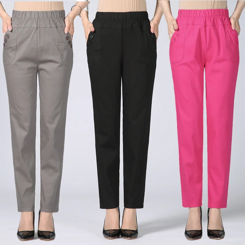 

Прямые женские брюки размера плюс 5XL, повседневные Стрейчевые хлопковые брюки, женские брюки, офисные брюки с высокой талией