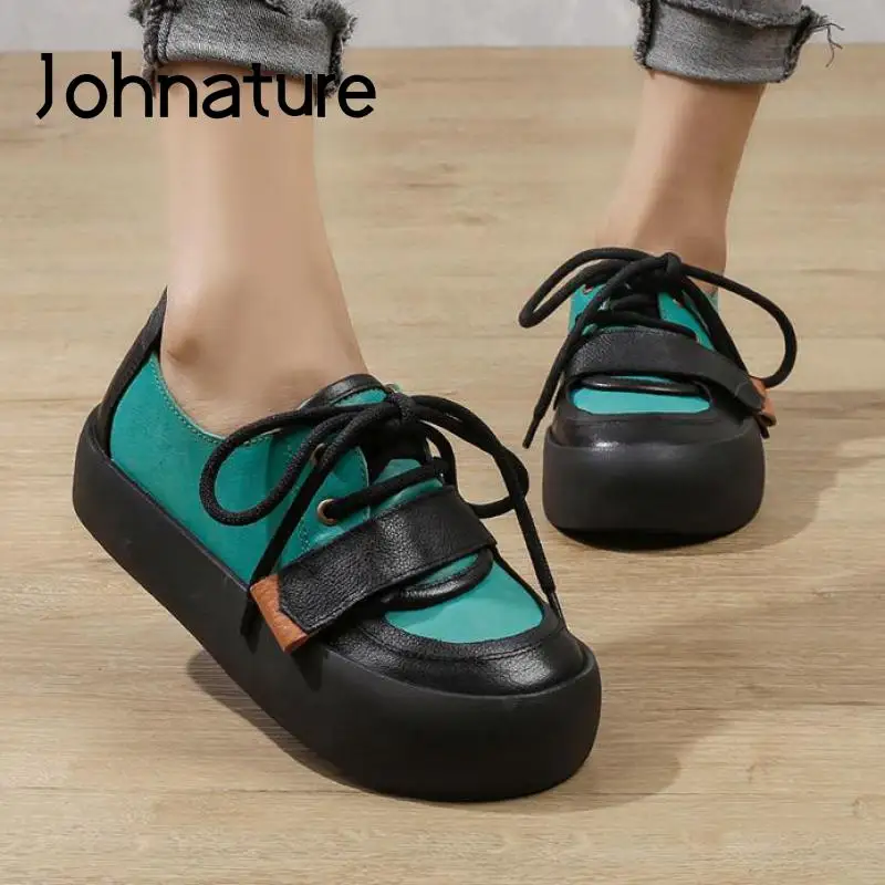 

Женские туфли на шнуровке Johnature, туфли-лодочки из натуральной кожи, с круглым носком, в стиле ретро, ручная работа, разные цвета, для осени, 2021