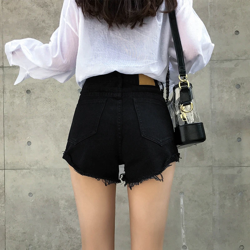 

Loose Letter Pocket Denim Shorts Woman 2021 Summer Fashion Ladies Hot Short High Waisted Streetwear Blue Jeans Short Feminino