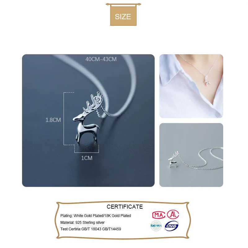Trusta 2020 New Women's Fashion % 925 Sterling Silver Jewelry Wapiti Deer Pendant Short 40cm Necklace Cute Gift Girls Lady DS131 |