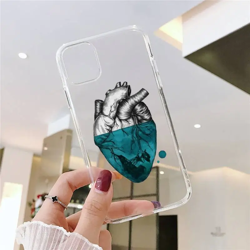 

Creative human heart Phone Case Transparent soft For iphone 5 5s 5c se 6 6s 7 8 11 12 plus mini x xs xr pro max