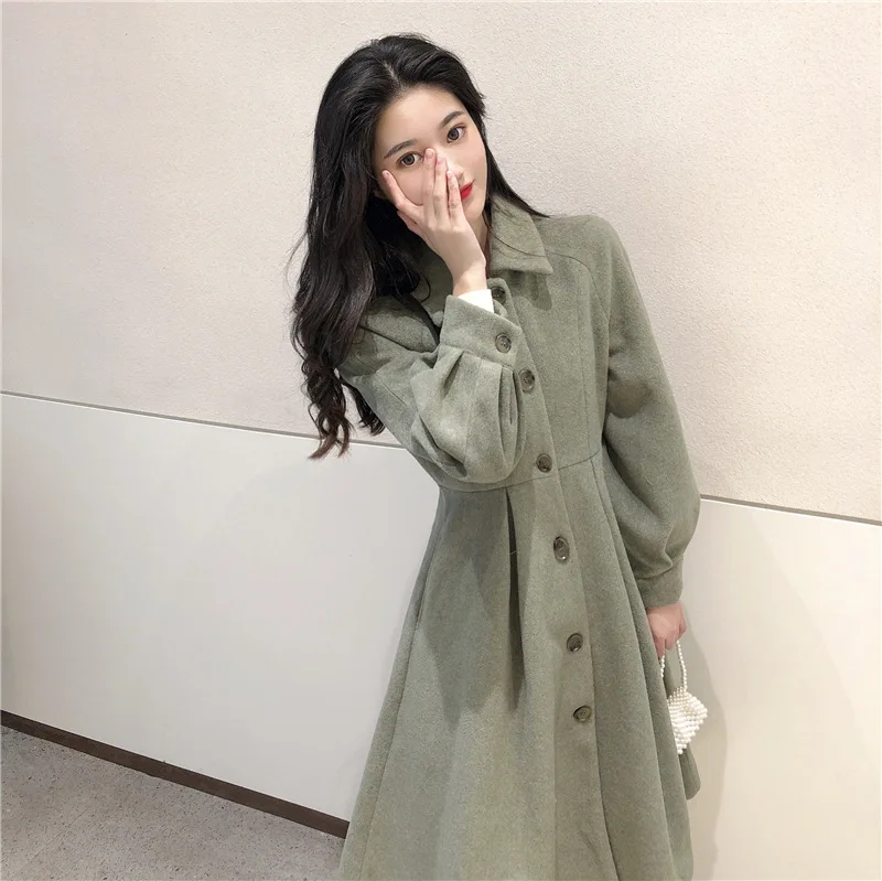 

Autumn and winter new waist waist and thin temperament woolen coat thickened high waist sweet woolen coat long female trend