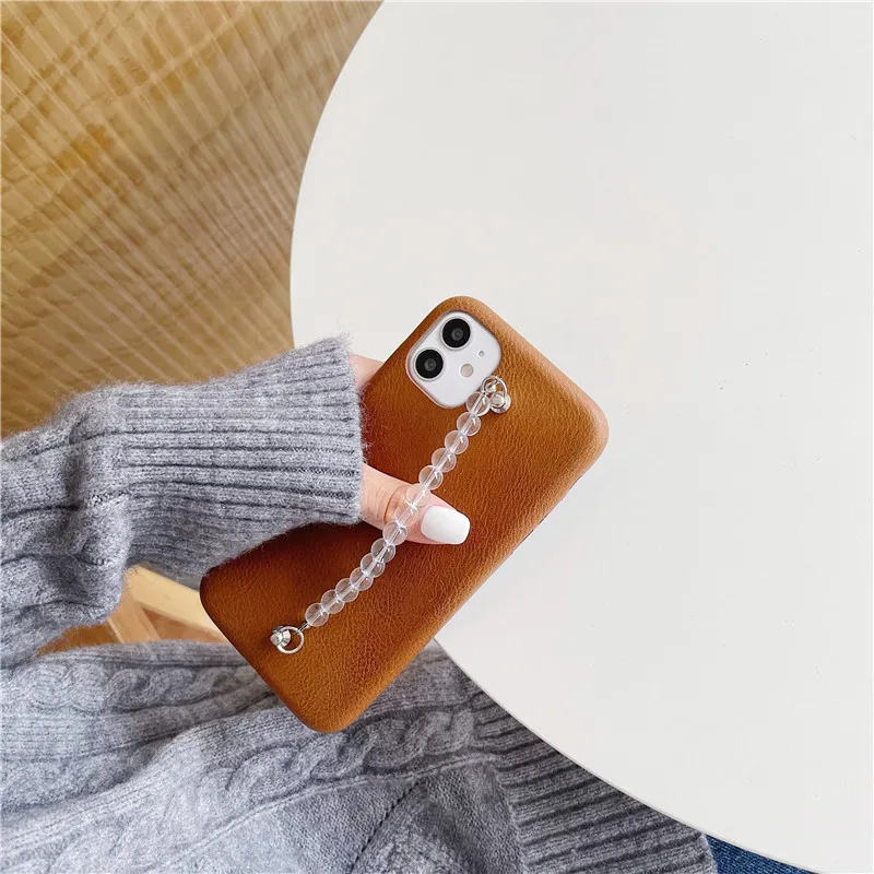 

Crystal chain Wristband cortex phone Case for iphone 12 11Pro X XR XS Max 7 8 Plus SE Matte soft Phone Case protective capa