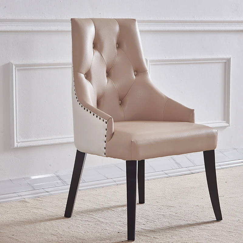 

TT Light Luxury European Post-Modern Solid Wood Dining Chair American Living Room Leather Rivet Study Chair