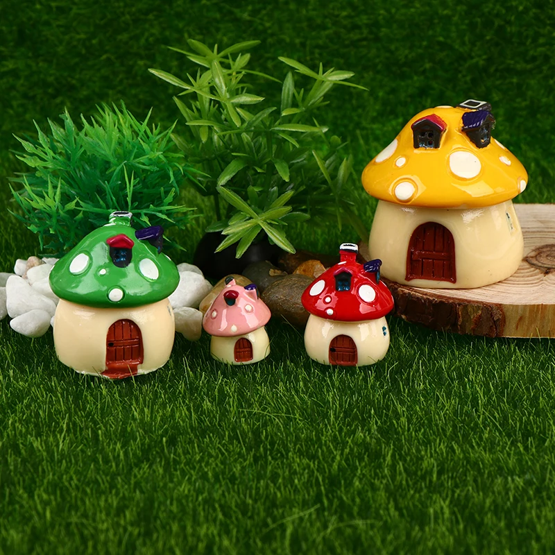 

4PCS Resin Mini Mushroom House Miniature Garden Accessories Colorful Micro Landscape Fairy Garden Miniatures Decorations Craft