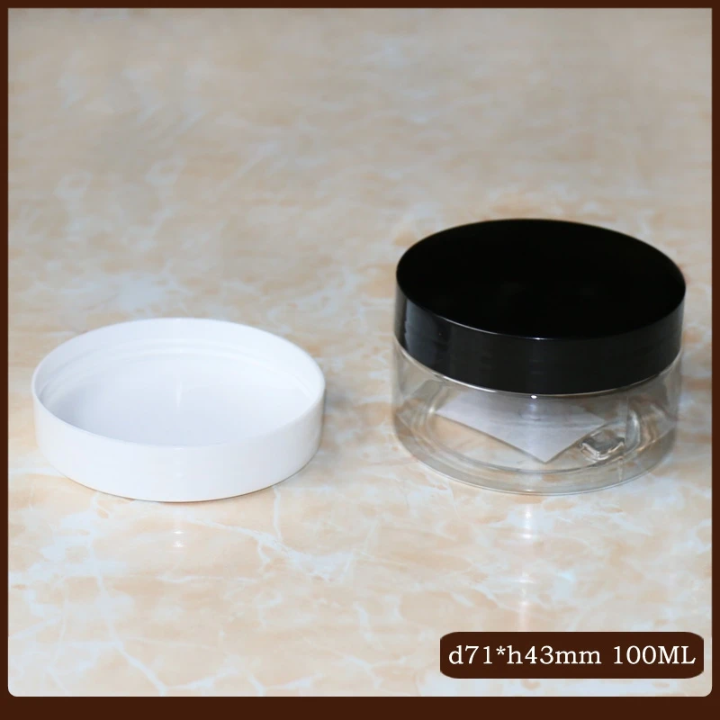 50pc/lot 80ml 100ml 120ml Clear Plastic Cosmetic PET Jar Transparent White Black Plastic lid Aluminum cap Travel Cosmetic Bottl