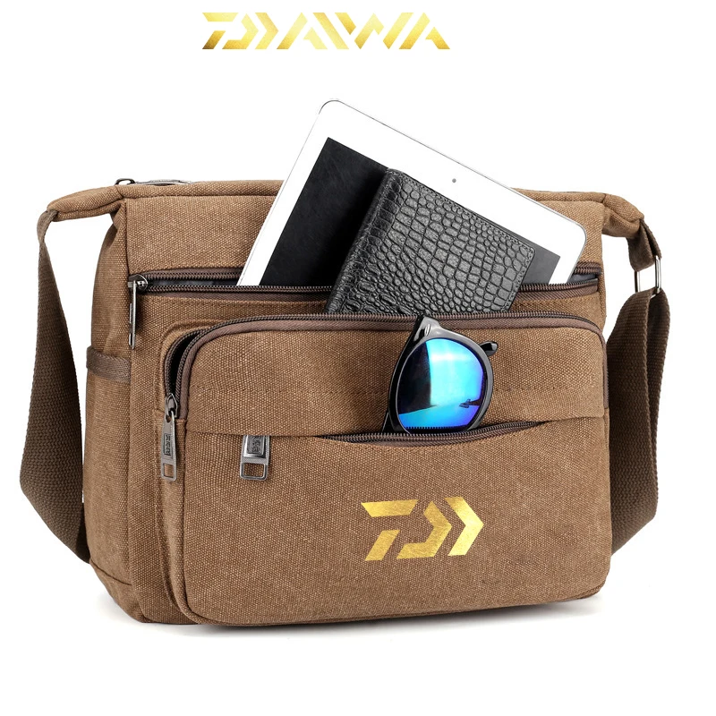 

Daiwa Fishing Men Canvas Shoulder Bag Casual Crossbody Bag Fashion Men's Vintage Travel Bag Simple Fishing Small Shoulder Bag