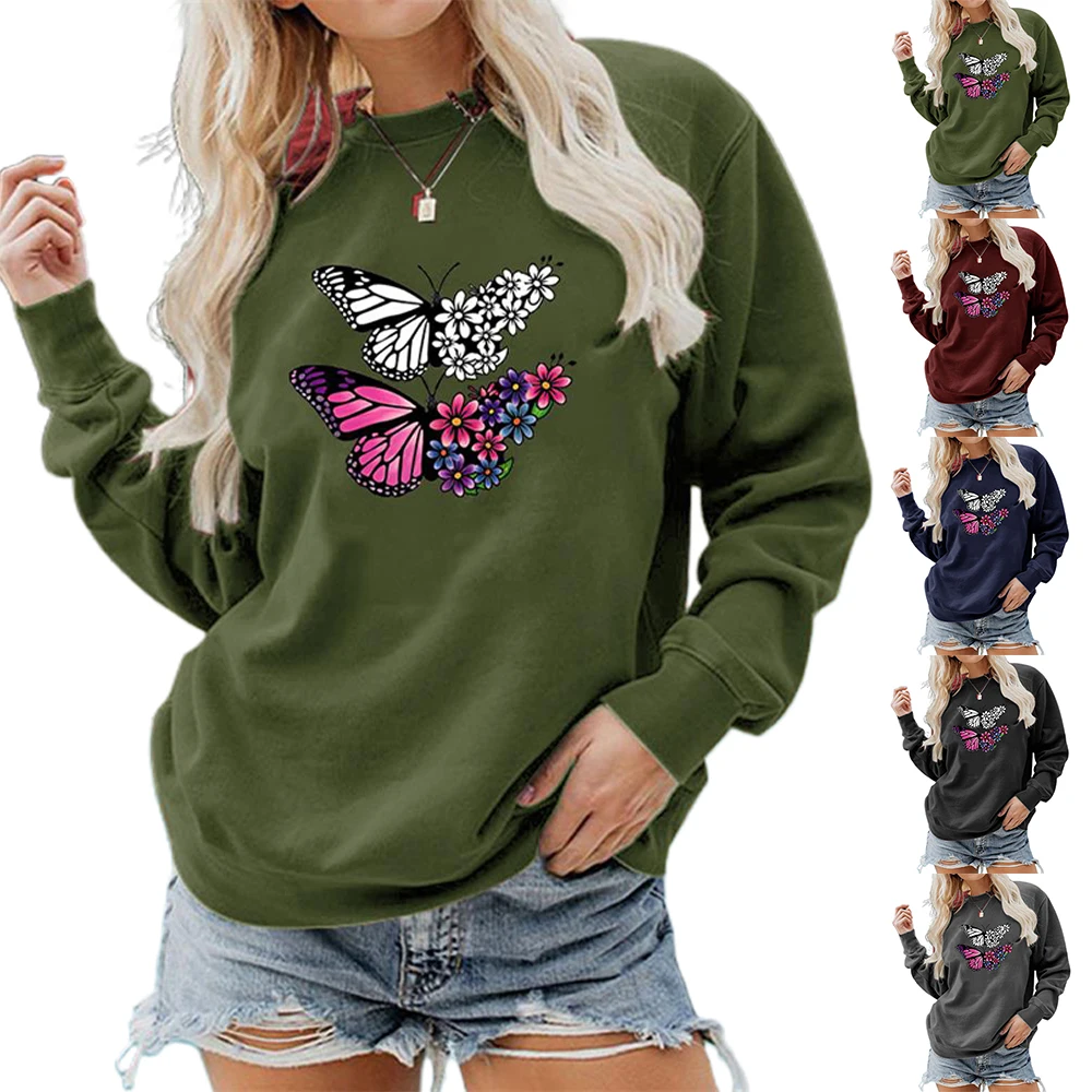 

Women Casual Long Sleeves Printed T Shirt Ladies Casual Outwearing Blouse Loose Pullover Tunic Print Comfy Top Tee Clothes Tops