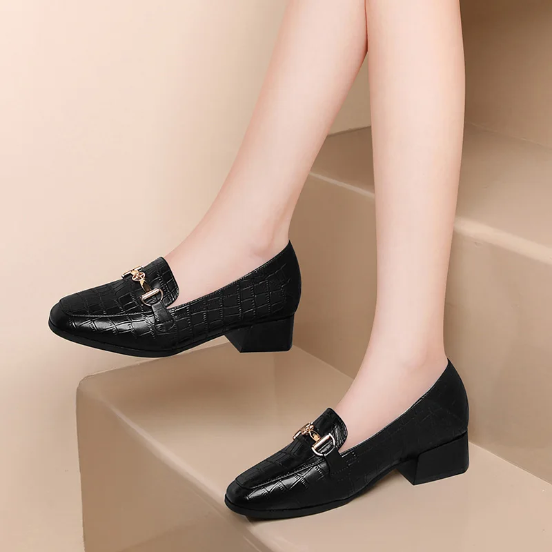 

New Fashion Trend Joker Square Toe Loafers With High Heel Toe Loafers Women's Shoes