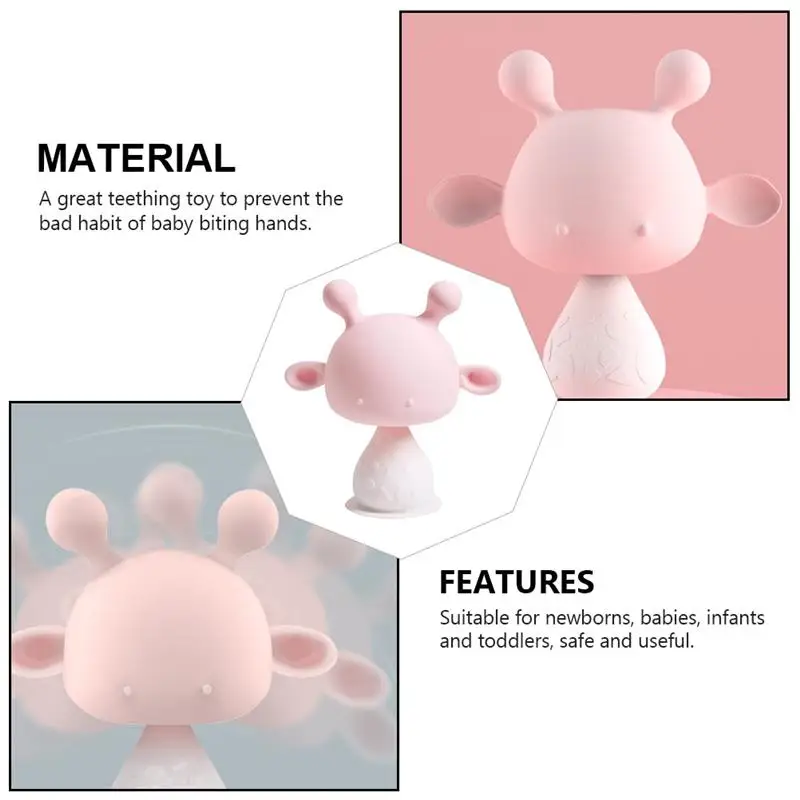 

1Pc Fawn Shaped Molar Stick Decorative Teething Toy Baby Teether Plaything Pink