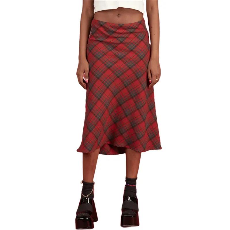 Юбка Женская средней длины в клетку облегающая длинная юбка-карандаш А-силуэта с