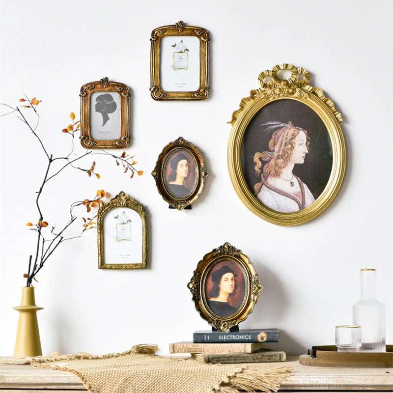 

3D Golden Carved Picture Frames Vintage Resin Photo Frame Oval DIY Art Wall Mounted Hanging Decoration Mirrors Children Gifts