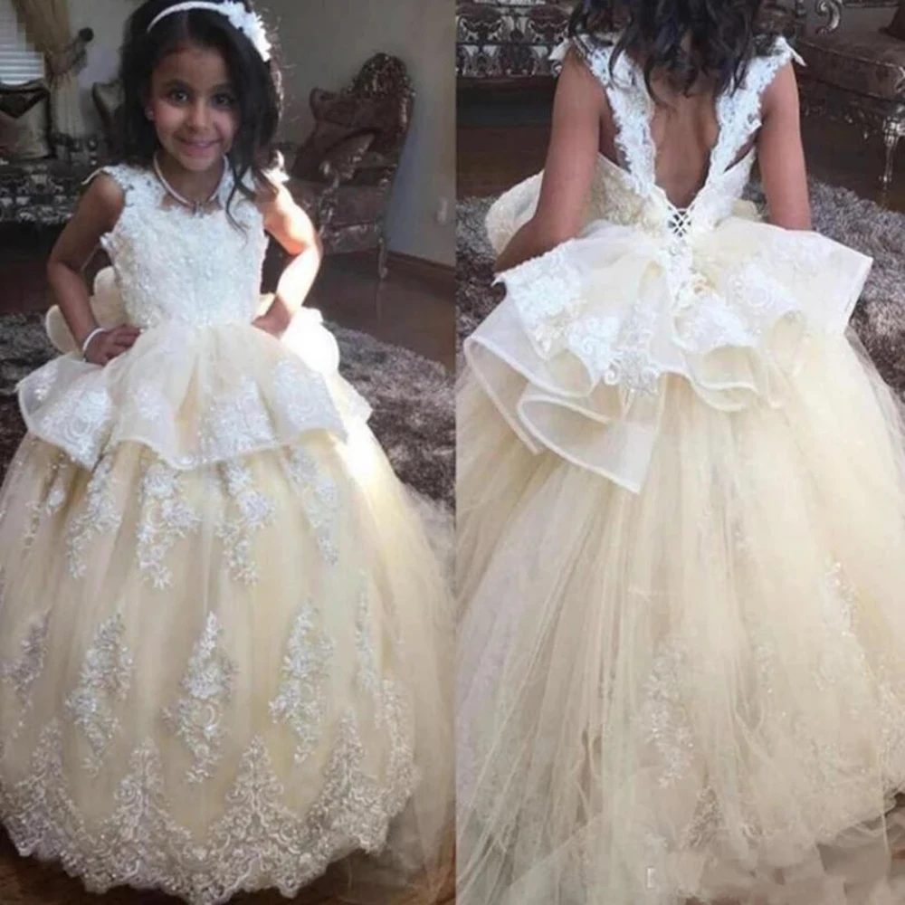 

Flower Girl Dress For Wedding One Shoulder with Removable Sash for Neck Mother With Daughter Dresses With Sweep Train