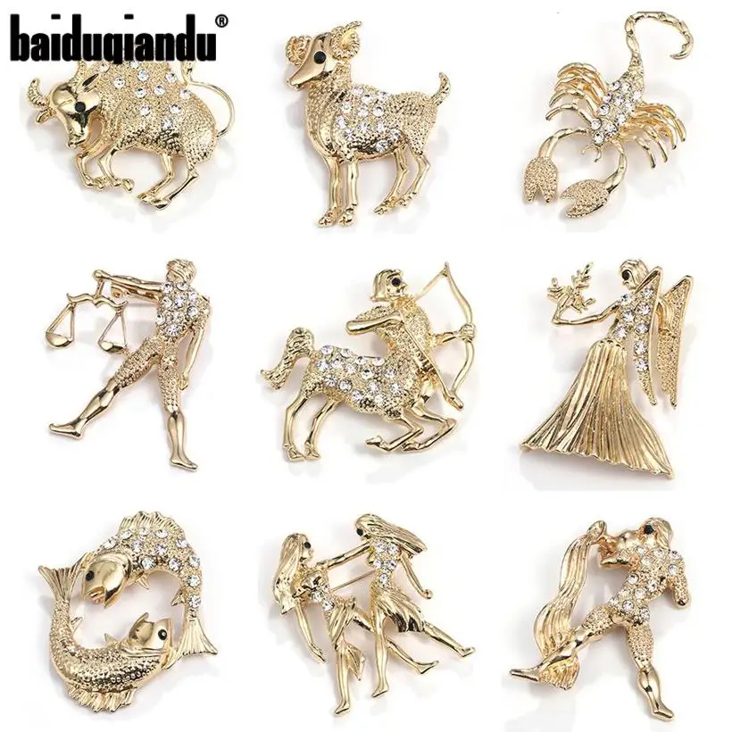 

baiduqiandu New Arrival Gold Color Plated Eco-friendly Zinc Alloy Zodiac Brooches
