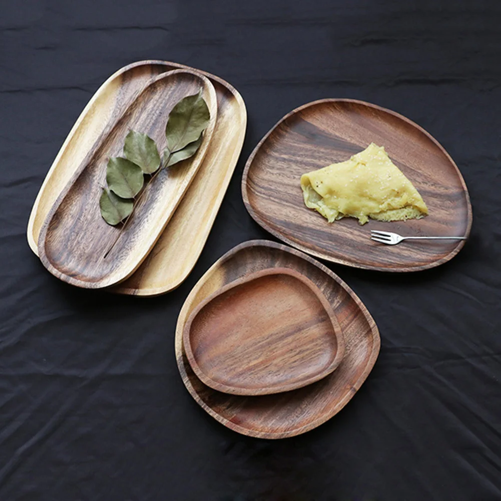 

Solid Wood Acacia Tableware Plate Irregular Oval Tea Dessert Saucer Storage Tray Foods Dish Dessert Kitchen Plate Tray