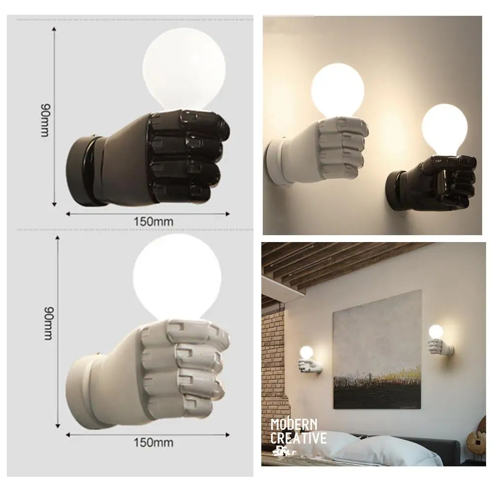 

DishyKooker Retro Style White Fist Art Resin Wall Lamp for Loft Cafe Office Restaurant Bar Club Balcony Corridor Bedroom