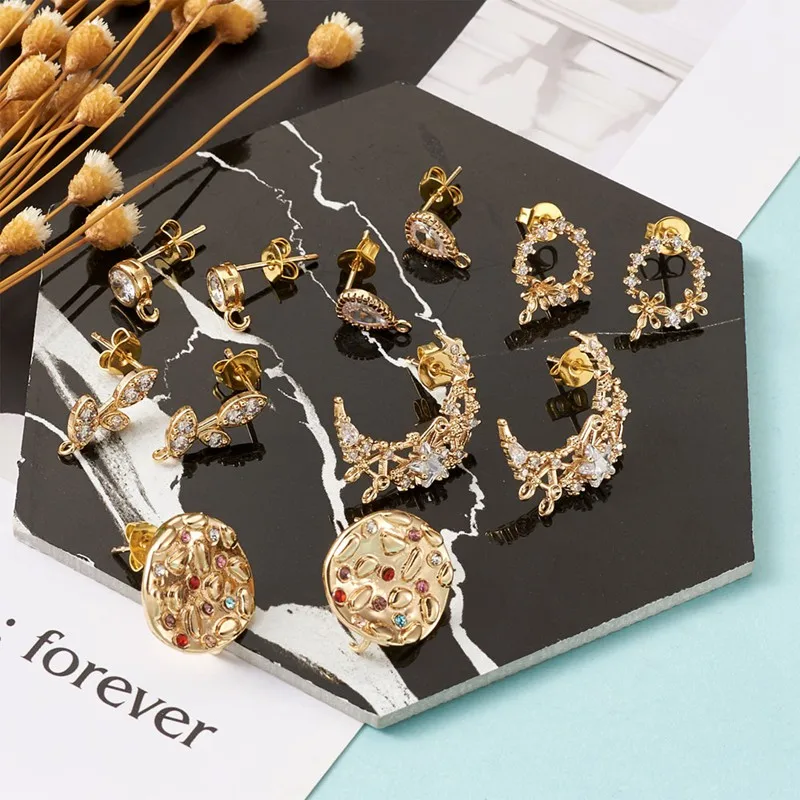 16pcs Brass Crystal Cubic Zirconia Stud Earring Findings Charms Earring for Woman Girls Earring Gift Exquisite Daily Wearable