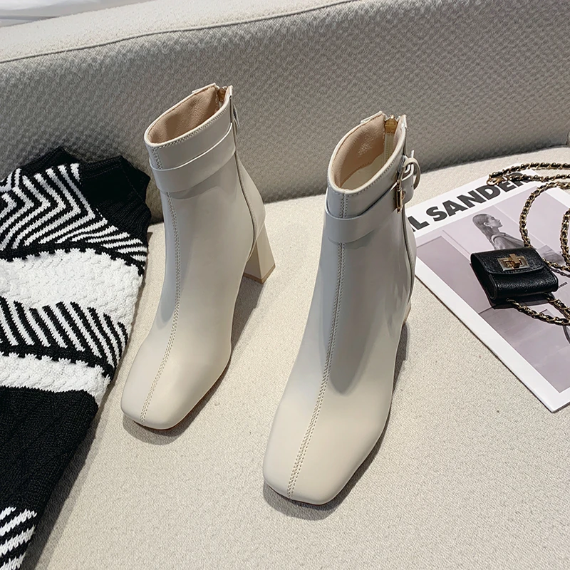 

New Women Fashion Short Short Boots Square Toe Thin Boots High Heel Thick Heel Korean Version of Martin Boots Women's Boots