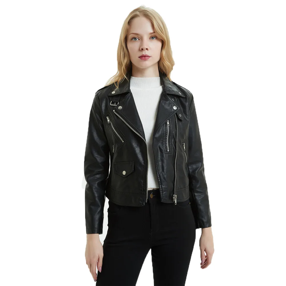 Черное пальто из искусственной кожи женская белая S-2XL плюс размер тонкая куртка