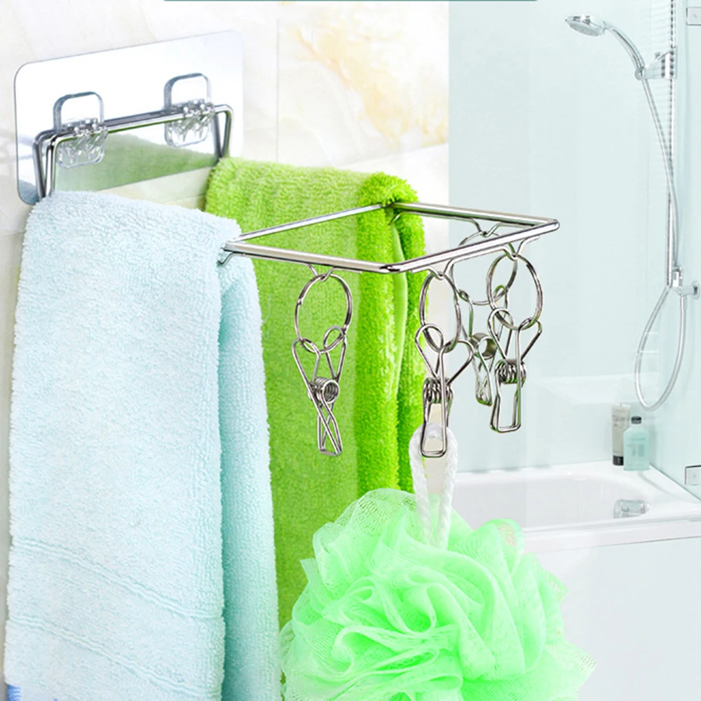 Настенная вешалка на крючки с 8/10 зажимами сушилка для белья из нержавеющей стали