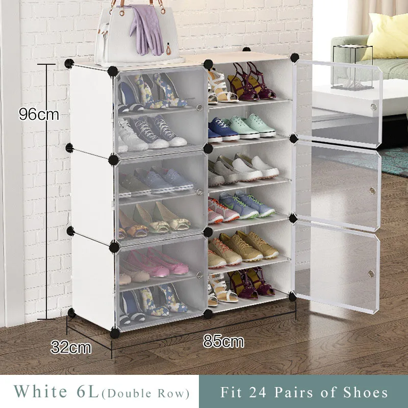 White 6L Double-row Shoe Rack Home Dustproof Modular Closet Furniture Shoes Cabinet Door Space-saving Shoe Organizer Keep Room Neat - Цвет: White 6L