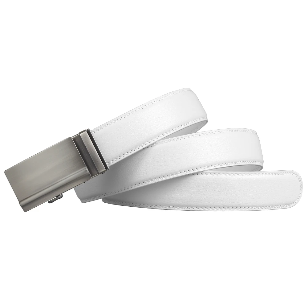 Брендовый мужской белый кожаный ремень BATOORAP с автоматической пряжкой серый