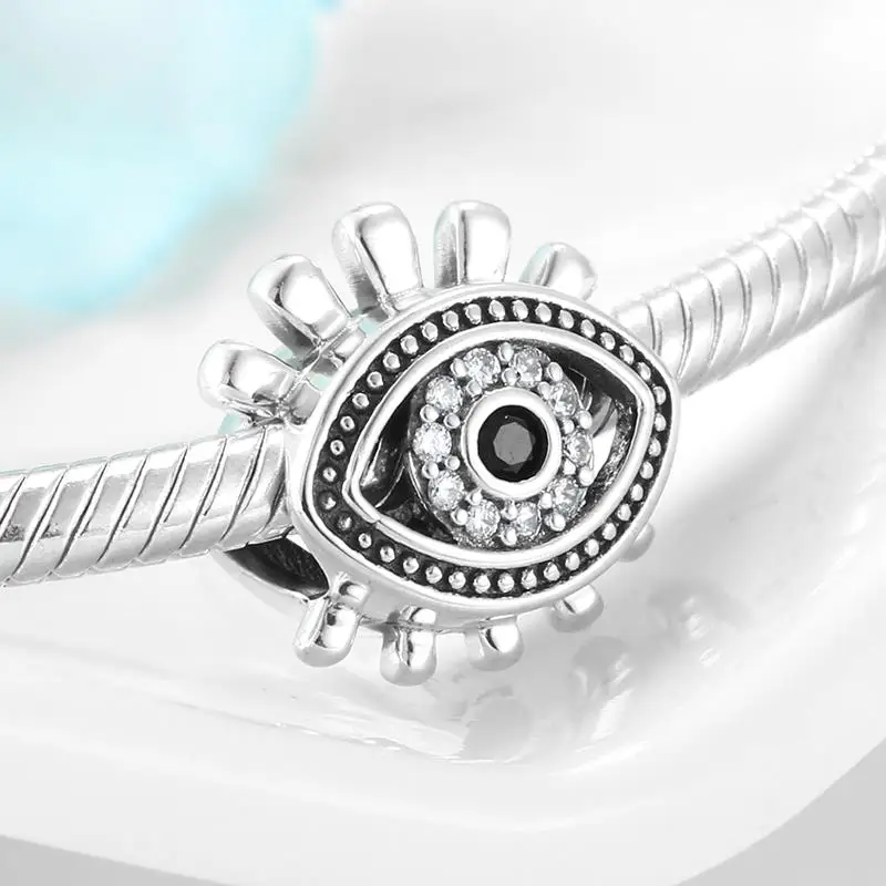 Authentic 925 Sterling Silver Evil Blue CZ Eye Charms Round Shape Beads Fit Original European Charm Bracelets Jewelry Making | Украшения и