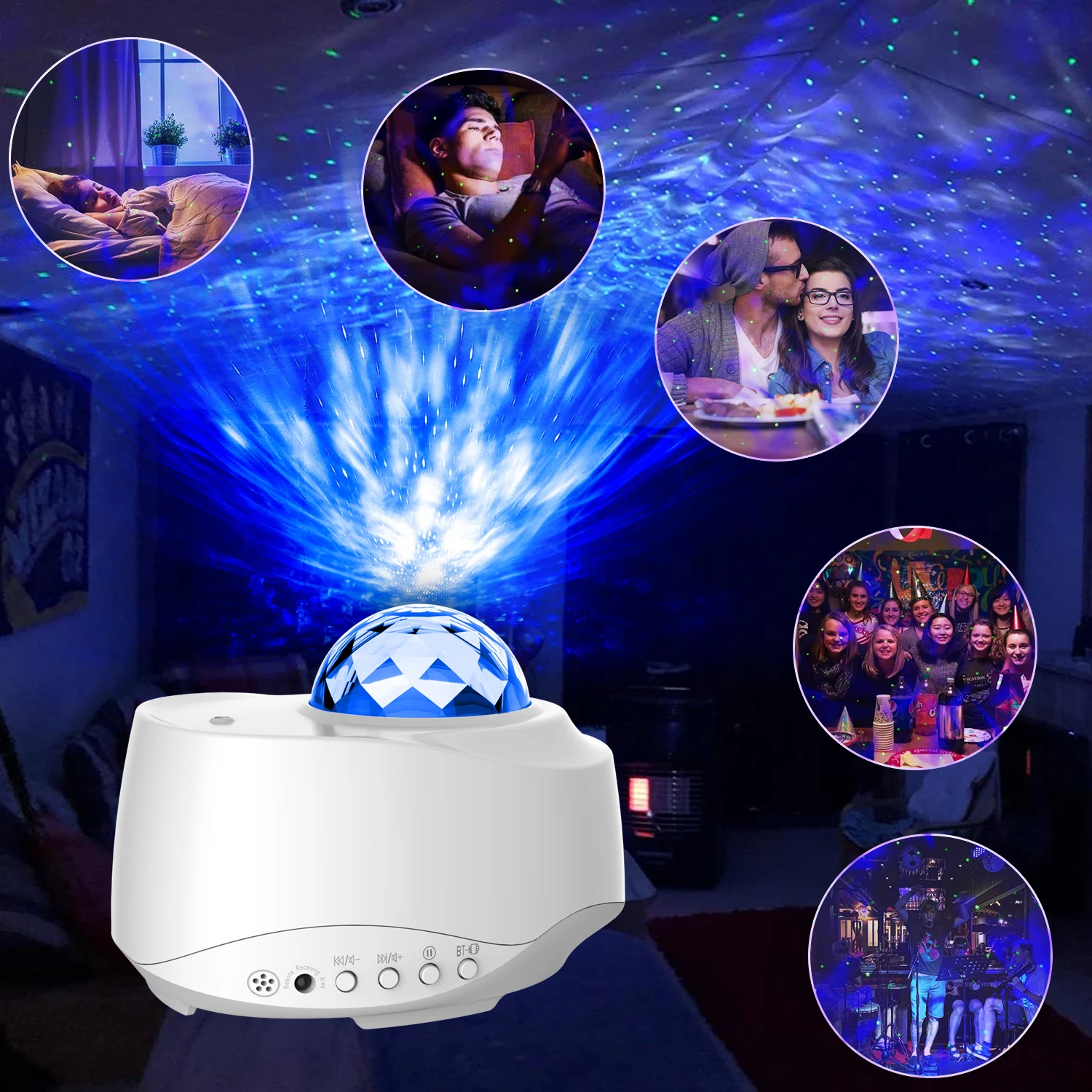 Laser Galaxy Starry Sky Projector Rotating Water Waving Night Light Led Colorful Nebula Cloud Lamp Atmospher Bedroom Beside | Лампы и