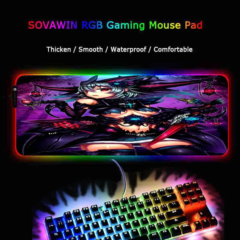 

MRGBEST Sexy Breast Anime Girl Gaming Large RGB Computer Non-slip Rubber Mouse Pad Led with Backlit Keyboard Desk Mause Mat Xl