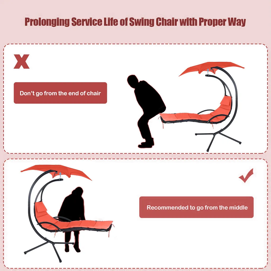 

New Patio Swings Outdoor Suspended Bent Steel Deck Chair Swing With Built-in Pillows And Removable Sunshade Waterproof Canopy