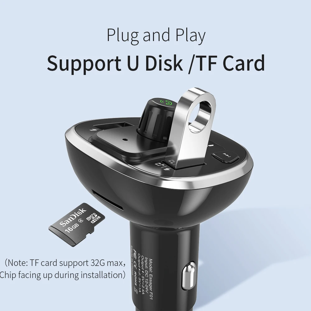 Автомобильное зарядное устройство Essager FM-передатчик Bluetooth автомобильный