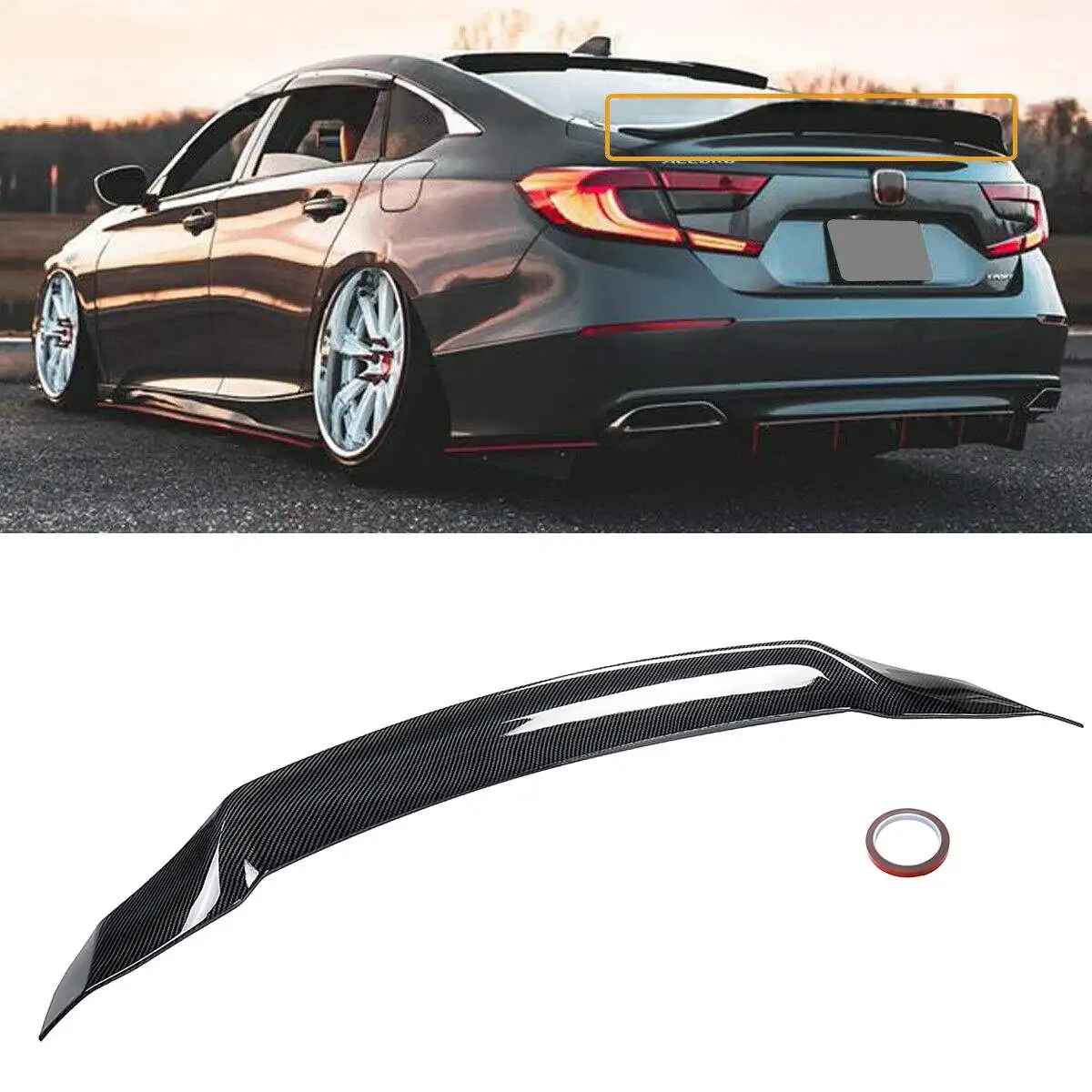 

CAR SPOILER WING FITS FOR HONDA For ACCORD 2018-2021 CARBON FIBER STYLE HIGHKICK STYLE DUCKBILL TRUNK SPOILER