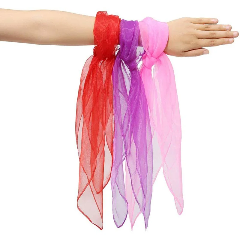 6 colors dance scarfs for kids square Silk Scarf Children Outdoor Game Toys Gymnastics Scarves Juggling Performance Props | Игрушки и