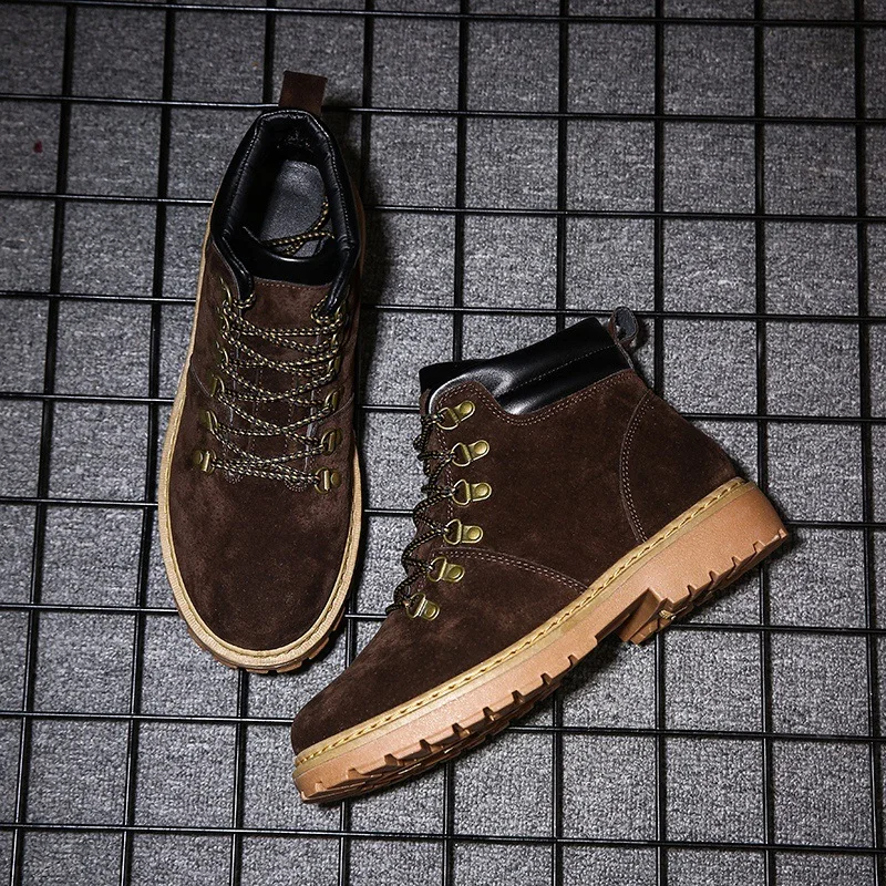 Мужские ботинки Martens; кожаная зимняя теплая обувь; мужские мотоциклетные ботильоны; doc martins; осенние мужские оксфорды; hjm89 - Цвет: Brown