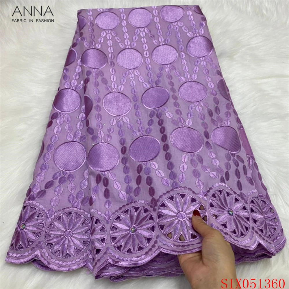 

Anna embroidery swiss voile lace fabric 2021 high quality african laces with rhinestones 100% cotton fabrics 5 yards for sewing