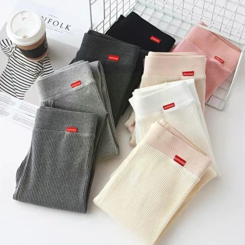 

Удобные теплые леггинсы с высокой талией, хлопковые осенние брюки, вязаные повседневные леггинсы, облегающие Женские эластичные брюки, S0c8