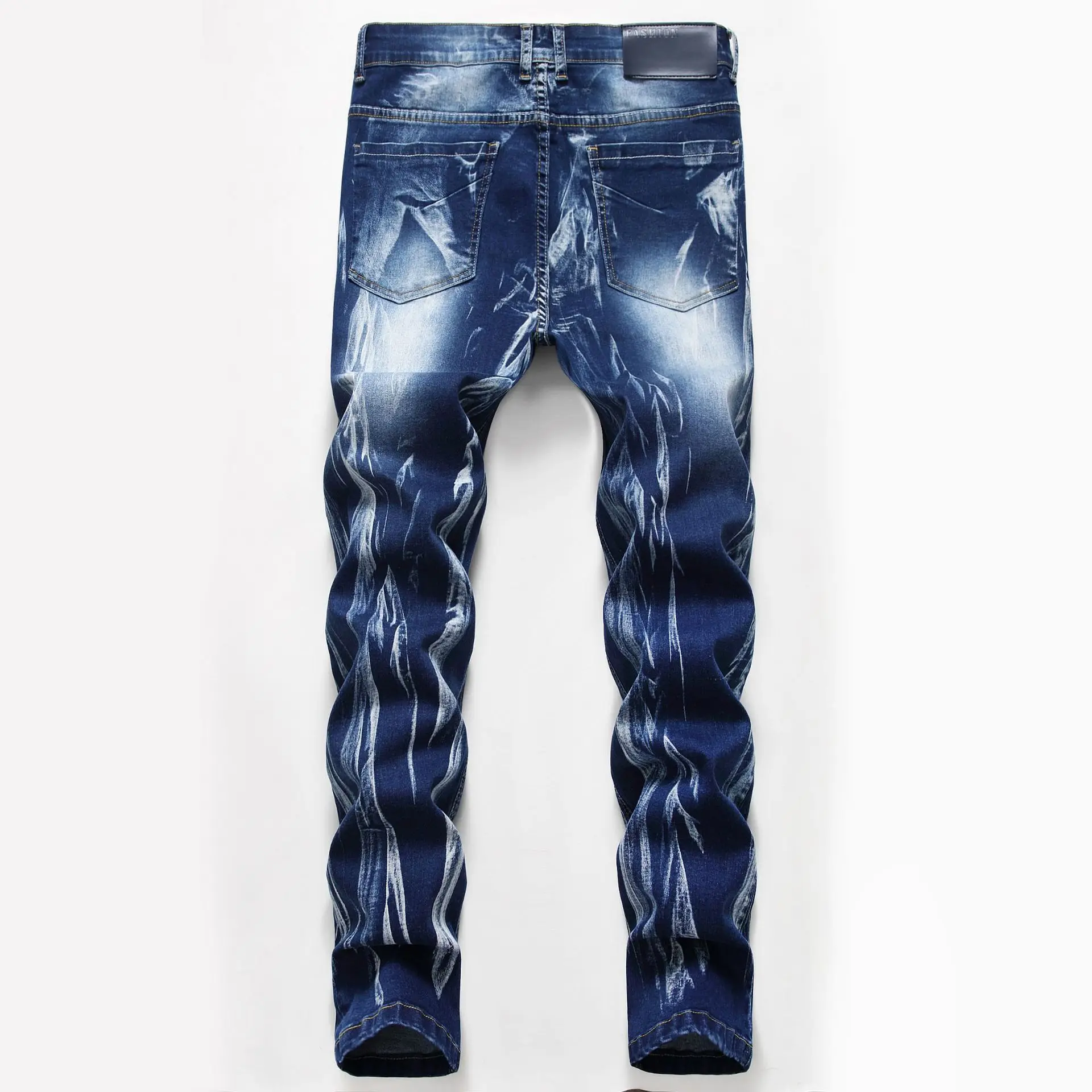 

Stretch three color jeans male straight washed white men's trousers
