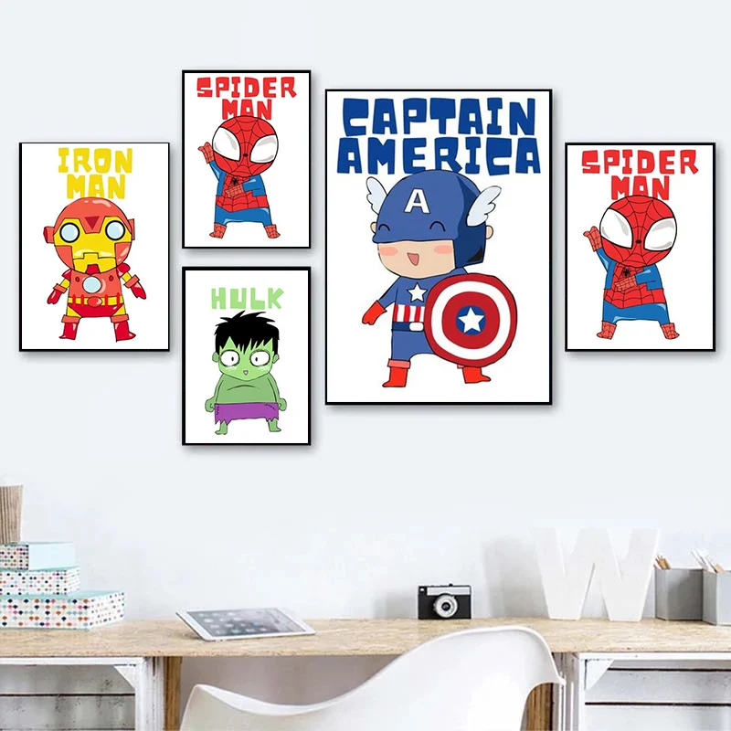 

Marvel Superhero Canvas Painting Wall Art Posters and Prints Captain America Spiderman Hulk Iron Man Kids Bedroom Home Decor