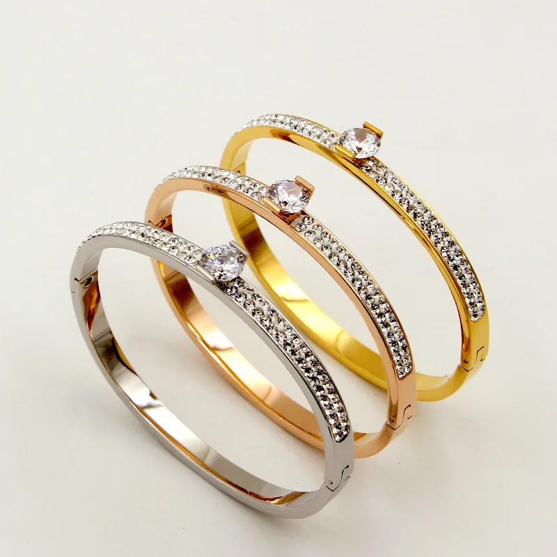 

Stainless steel women's bracelet cubic zirconia exquisite inlaid rose gold bracelet personalized Bracelet