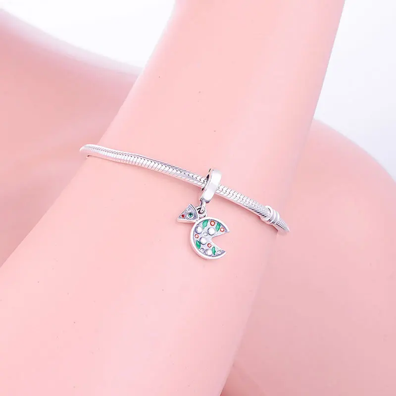 925 стерлингового серебра Италия еда пиццы зелёный циркон кристалл кулон из