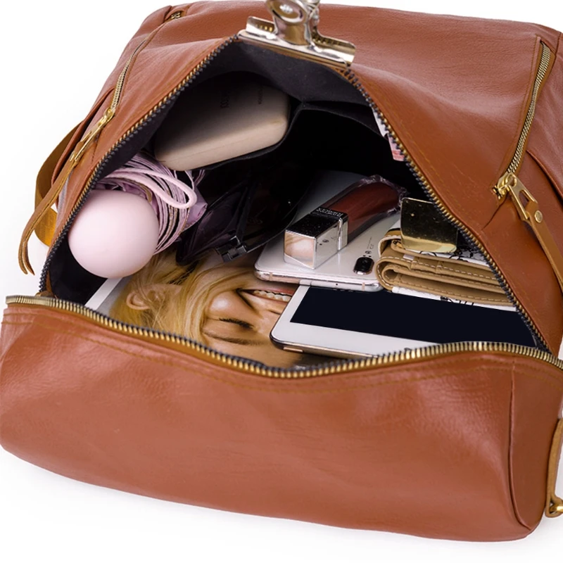 

Large Capacity Women Imitation Leather Backpack Purse Multiple Zipper Pockets Travel Shoulder Bag Convertible Handbag