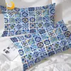 BlessLiving Watercolor Pillowcase Mediterranean Ceramics Bed Pillow Case Geometric Squares Mandala Floral Pillowcase Cover 50x75 1